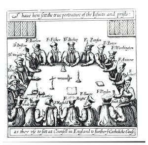 Portraits of the Jesuits and Priests as They Use to Sit in Counsel in England to Further the Catholic Cause by English School